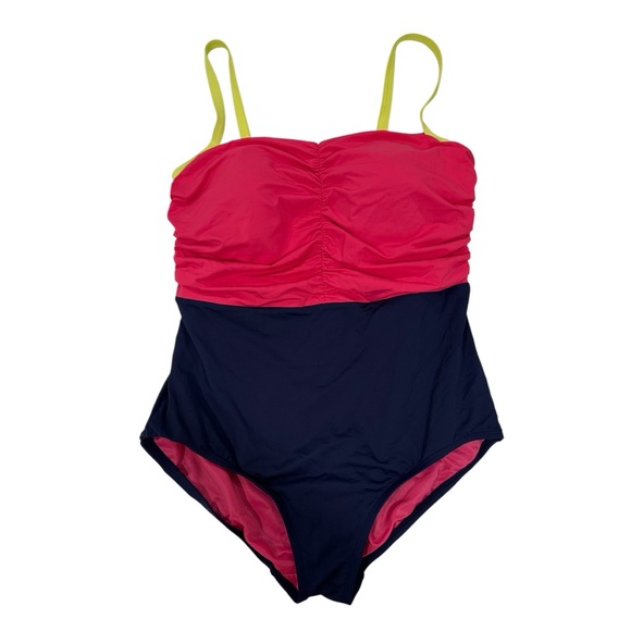 Lands' End Pink/Navy Swimsuit with  Neon Yellow Accents NWOT (Never Worn) - Picture 1 of 5